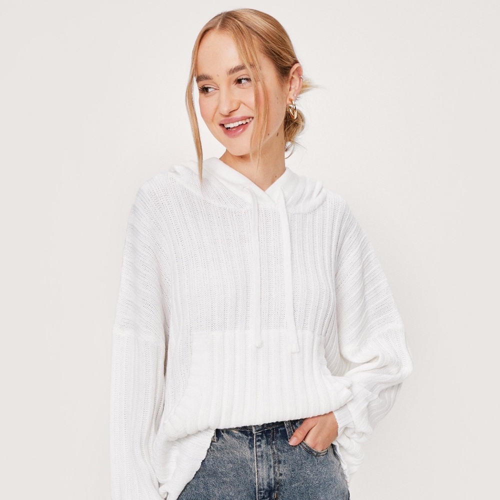 NWT Nasty Gal Wide Ribbed Knitted Hooded Sweater